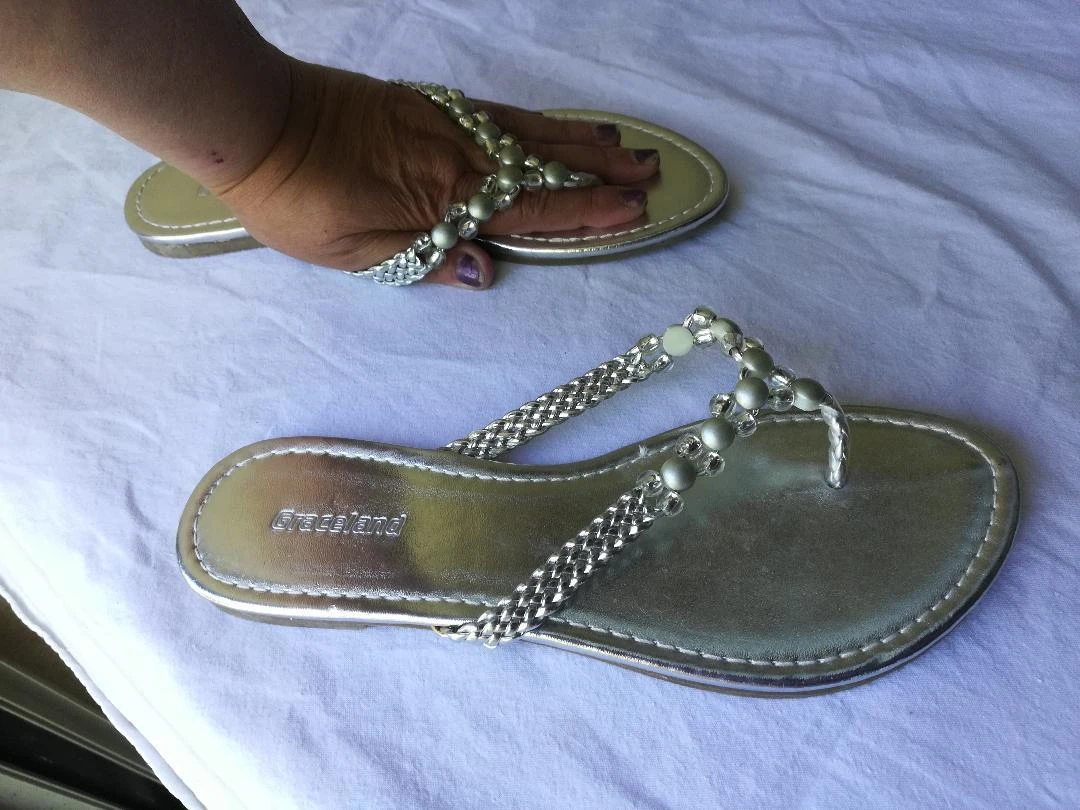 Sandalias entre dedos/Tongas plateadas con cuentas talla 38 - nuevas – photo 7